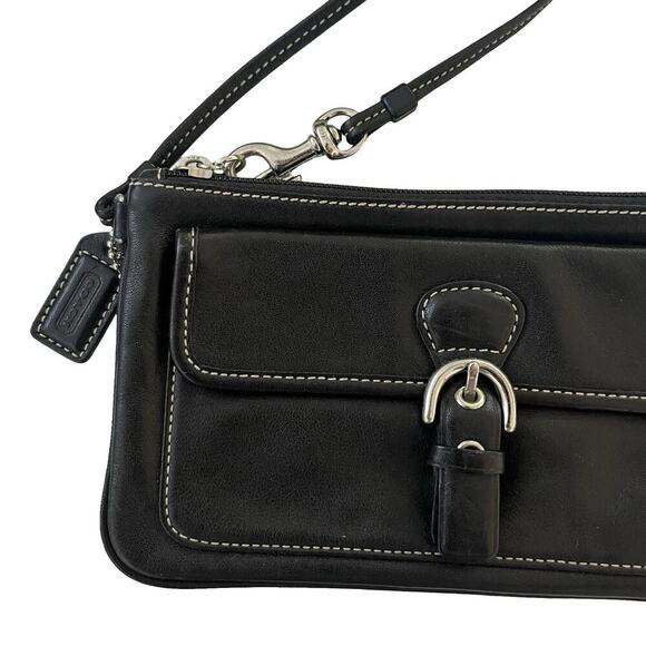 Vintage Coach Leather Wallet Wristlet Black Convertible Strap Buckle Detail Y2K - Picture 2 of 7